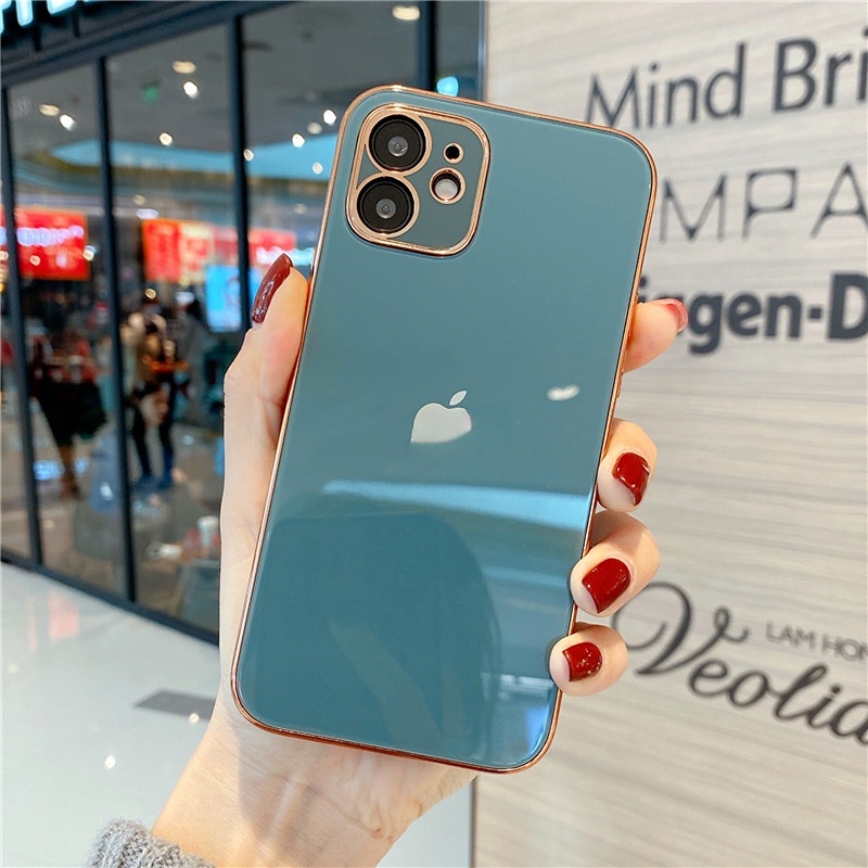 Soft Case Silikon Plating 6D Frame Kotak Untuk iPhone 11 12 Pro Max XR X XS 7 8 Plus SE 2020