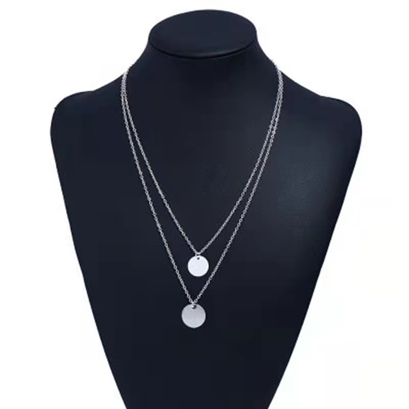 Kalung Rantai Liontin Bulat Polos Necklace Gaya Korea - Kalung Rantai Liontin