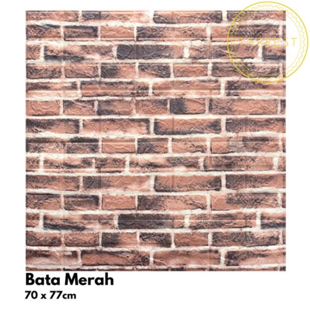 Wallpaper Dinding Foam 3D Motif Batu Marmer Kotak Putih 70 X 77CM 3mm-Bata merah