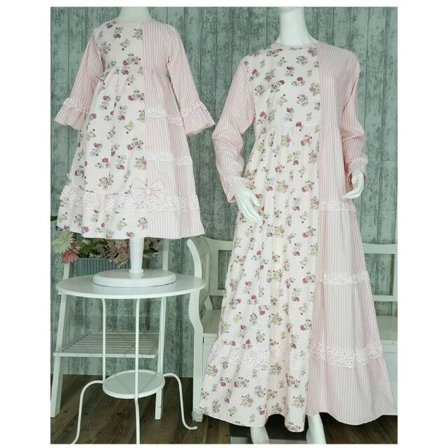 Gamis couple ibu bayi dan anak ada sz bahan katun warna peach kode daisy 05 by alilac