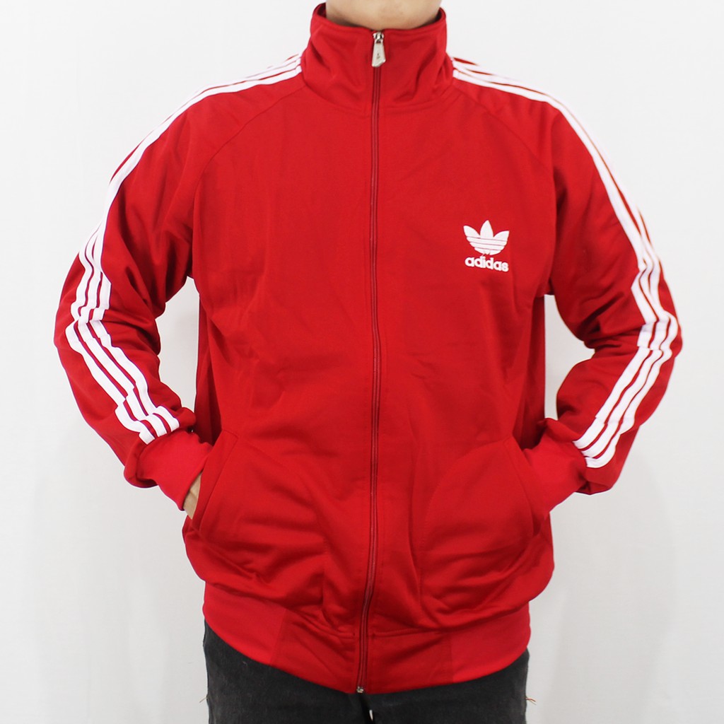 JAKET ADIDAS FIREBIRD MERAH LIST PUTIH M L XL - JAKET OLAH RAGA - SWEATER PRIA - TRAINING OLAH RAGA