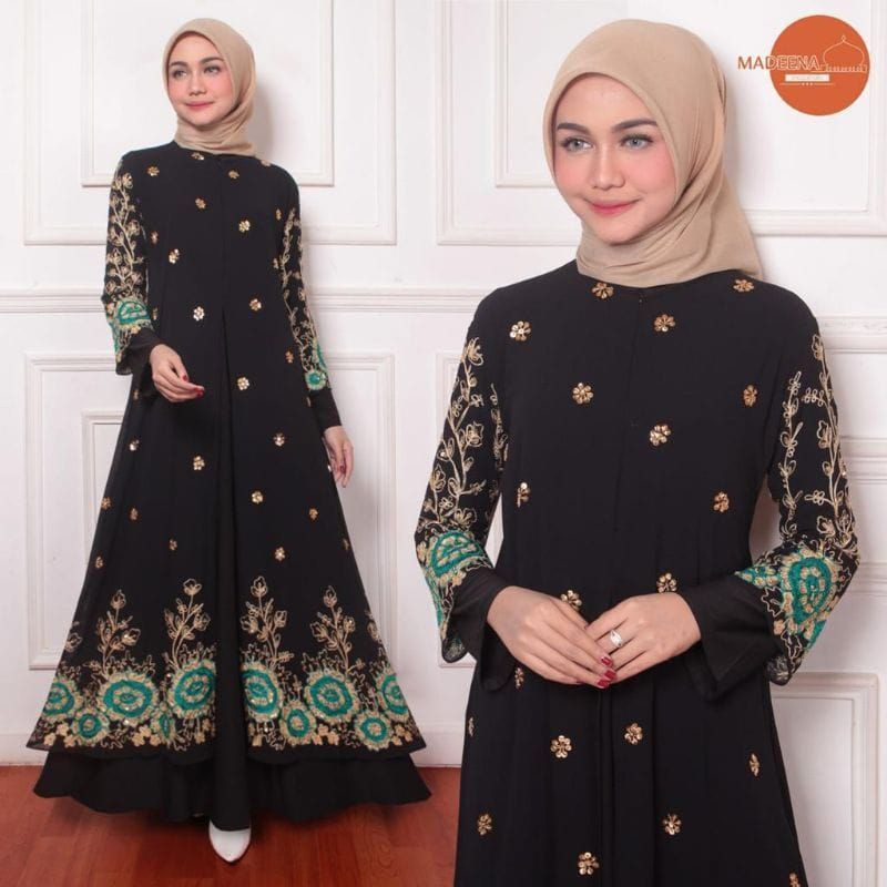 GAMIS ABAYA TURKEY HITAM BORDIR BUNGA TERBARU MEWAH TERBARU ELEGAN