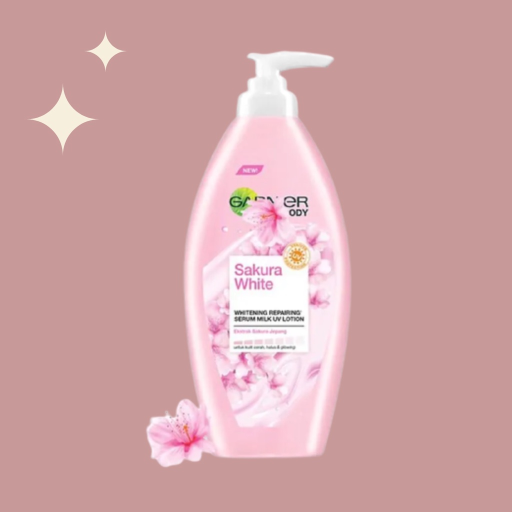 Garnier Body Sakura White Whitening Serum Milk UV Lotion 400ml - Pelambab Badan Wajah Pemutih Pencer