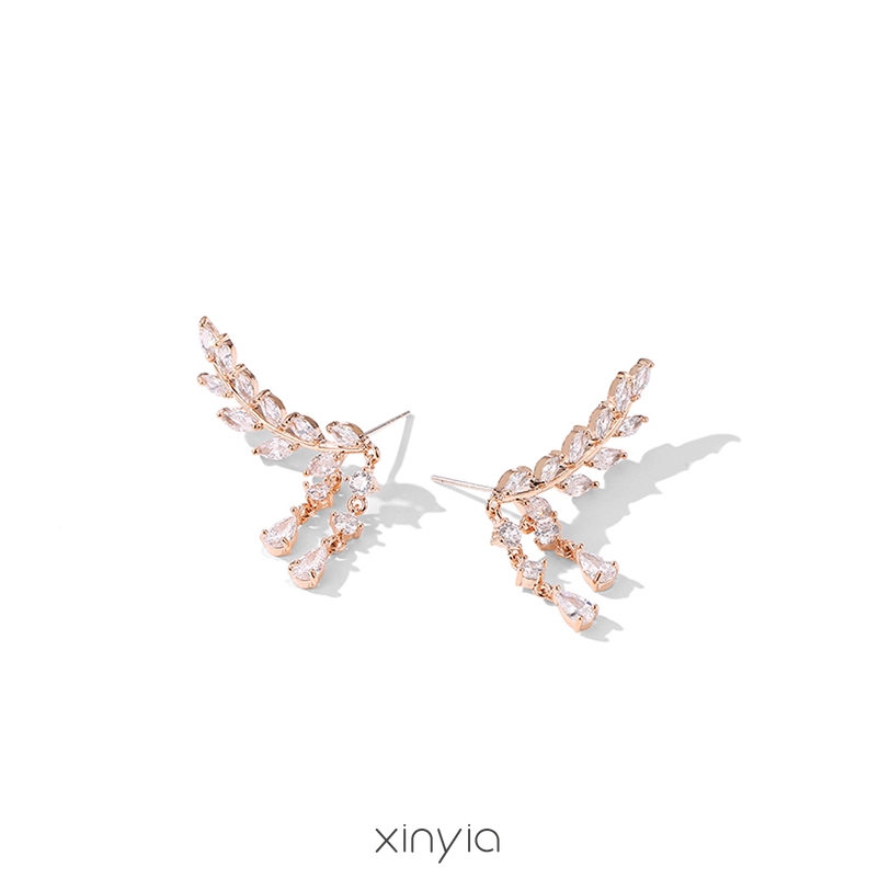 Anting Lapis Emas Silver Dengan Kristal Zircon + Rumbai Untuk Wanita
