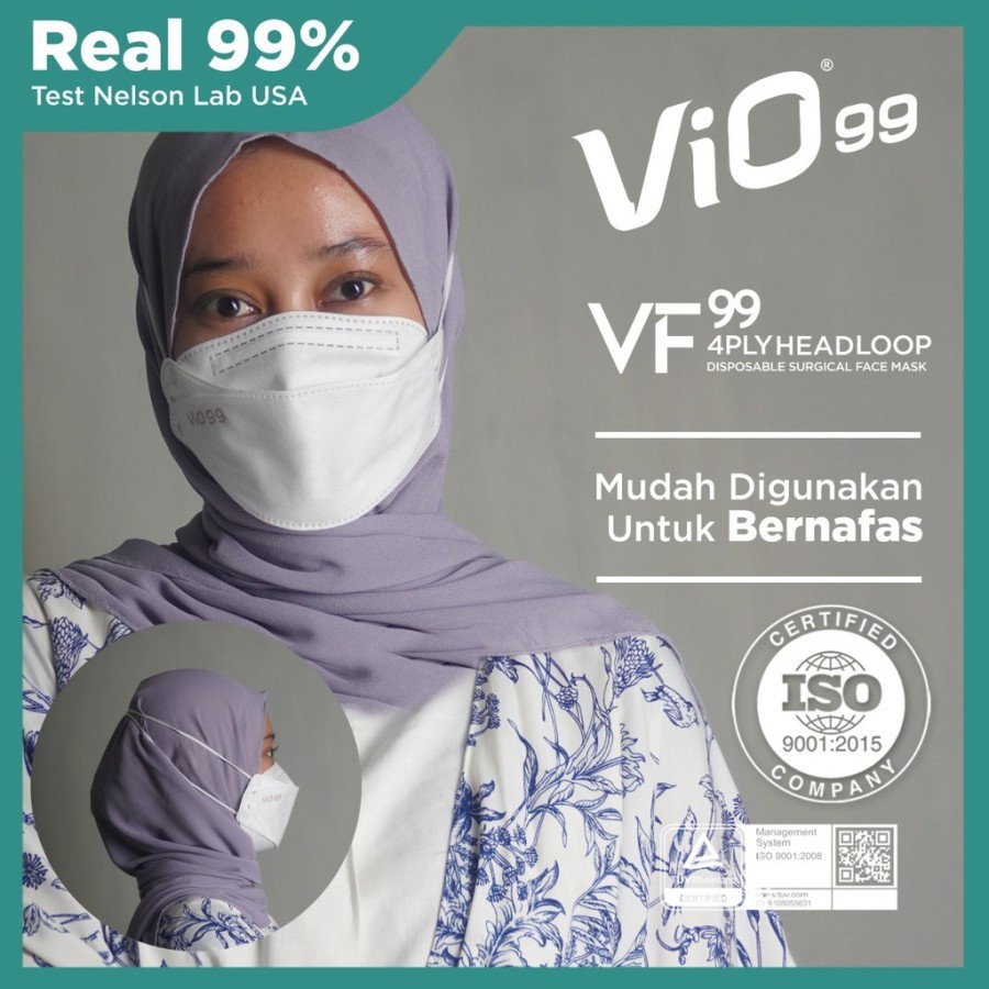 MASKER VIO VF99 4PLY HIJAB WHITE 25+5S/MASKER MEDIS