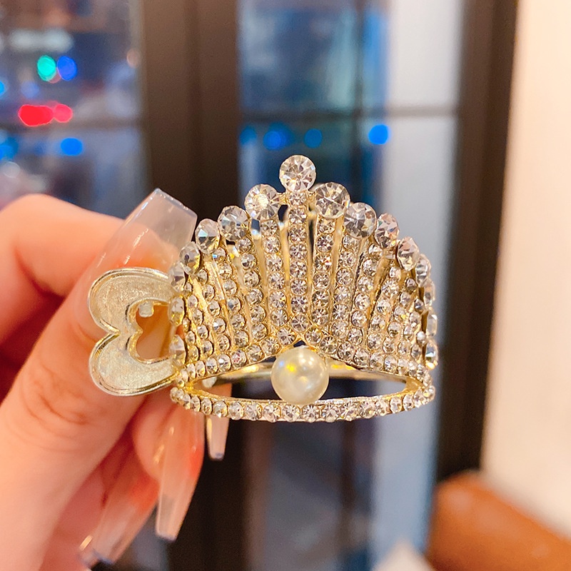 Jepit Rambut Bentuk Mahkota Aksen Mutiara Dan Berlian Untuk Wanita
