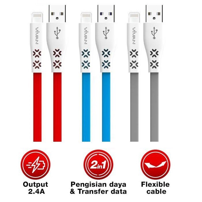 Kabel Data Fast Charging Vivan CTL100 2.4A iPhone iPad Cable Data Lighting - Garansi Resmi 1 Tahun