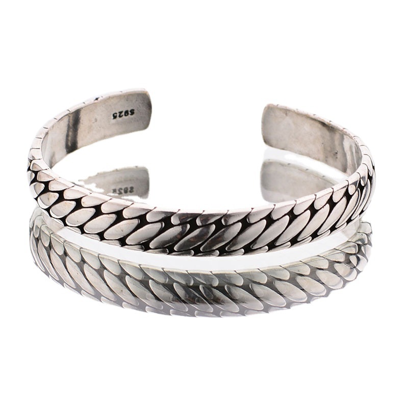 Gelang Bangle 925 Silver adjustable Pola Geometris Gaya Retro Kasual Untuk Pria Dan Wanita