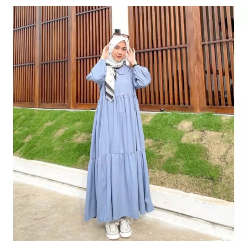 MIDI DRESS KEKINIAN POLOS BUSUI SLETING DEPAN HIJAB OOTD TERBARU / BAJU WANITA KOREAN STYLE FRIENDLY