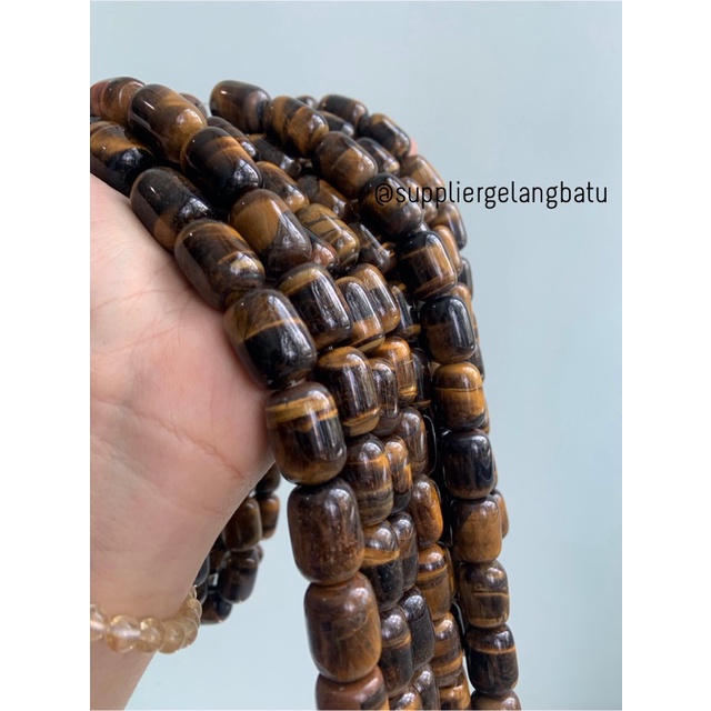 bahan renceng Brown Tiger Eye Cokelat tabung 14mm gelang kalung akik