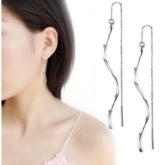 ANTING KOREA PANJANG WAVE GANTUNG SILVER PERAK S925 M9312