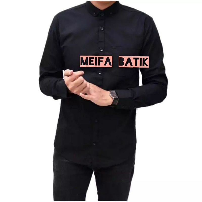 KEMEJA POLOS LENGAN PANJANG HITAM BY MEIFA BATIK