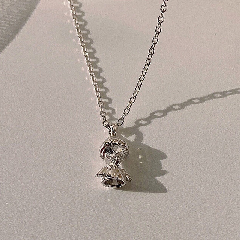 Kalung Rantai Liontin Malaikat Aksen Zircon Gaya Korea Untuk Wanita