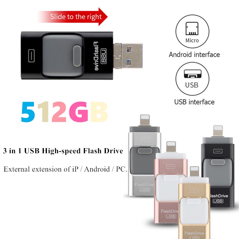 3 in 1 USB 3.0 OTG Flash Drive 512GB Memory Stick Eksternal Penyimpanan Untuk Ponsel PC