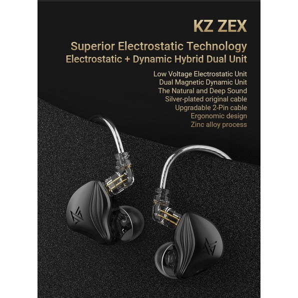 KZ ZEX Knowledge Zenith In Ear Earphone Dynamic Driver Electrostatic