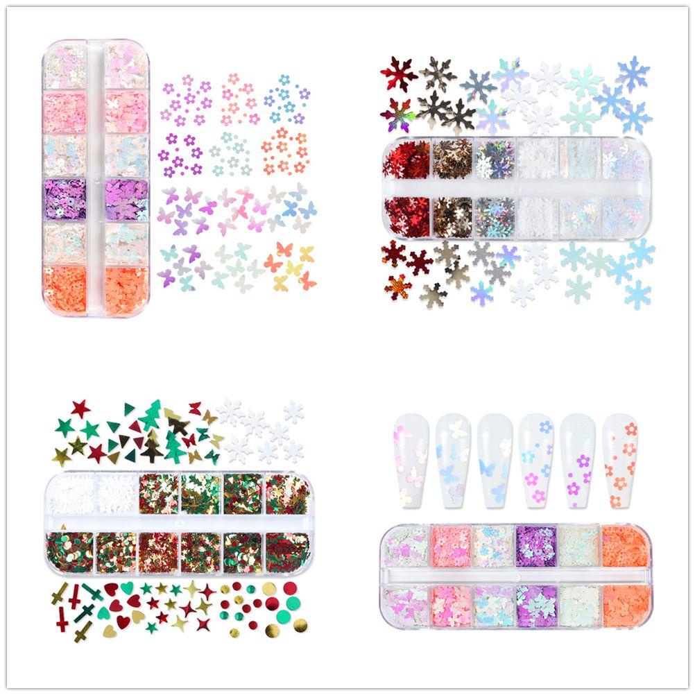 Top Nail Glitter Sequin Glitter Sequin 3D DIY Nail Art Decor Hiasan Kuku Mix Warna 12kisi Kupu