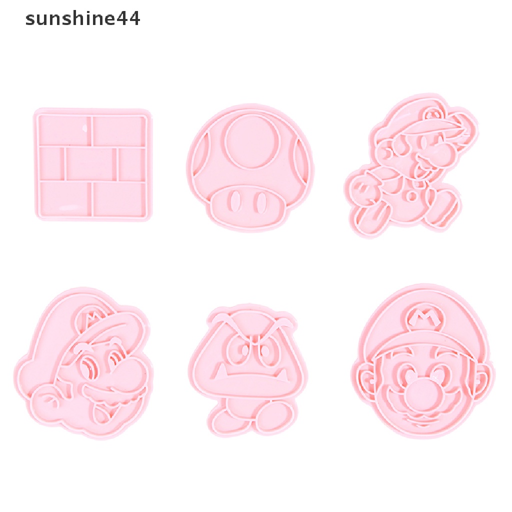 Sunshine 6Pcs / Set Cetakan Kue / Cookies / Fondant Bentuk Action Figure Super Mario 3D Untuk Pesta Halloween