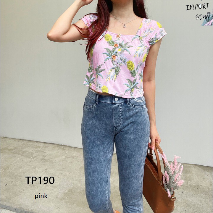 TP190 - BAJU ATASAN CROP TOP MOTIF NANAS LUCU IMPORT MURAH