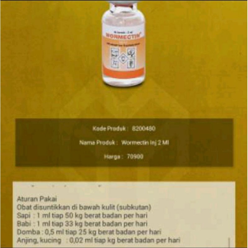 WORMECTIN 5ml + suntikan/ obat jamur parasit cacing scabies kucing anjing domba kambing kelinci sapi