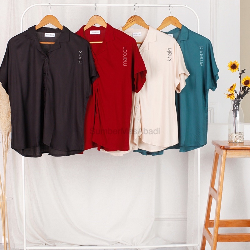 KEMEJA PENDEK WANITA HITAM MERAH BIRU OVERSIZE