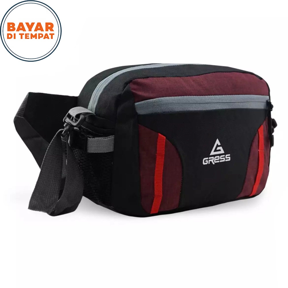 SHOPEE 6.6 SUPER SALE!! Tas Selempang Pria Gress G38 Tas Pria 2in1 Bisa Selempang Bisa Pinggang Tas Model Terbaru - Marun