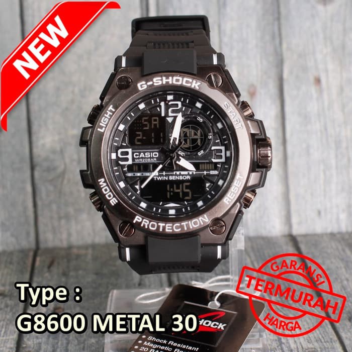 G Shock GST-8600 Pala besi Full Black GunMetal jam tangan pria digital