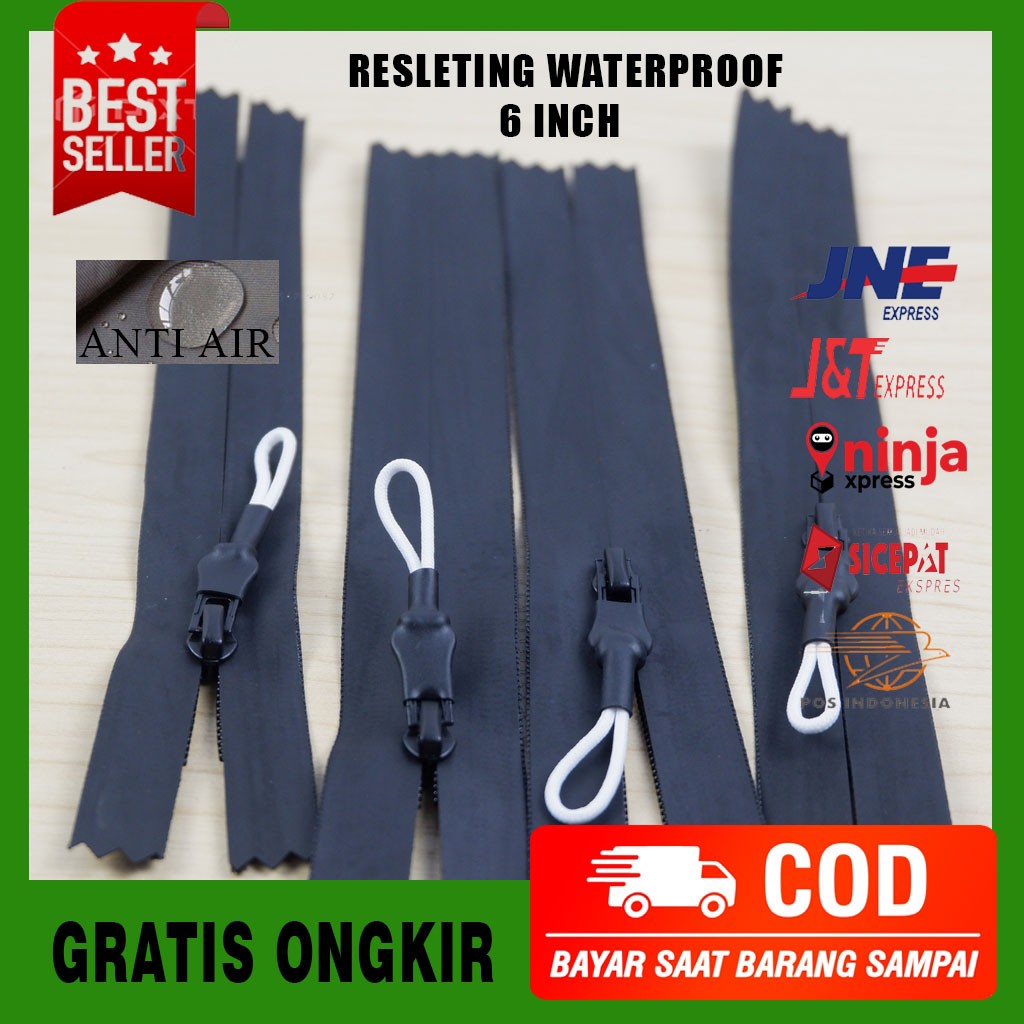 [Per Lusin] Resleting Sleting Waterproof Warna Hitam Polos Untuk Tas, Jaket, Celana Training Murah