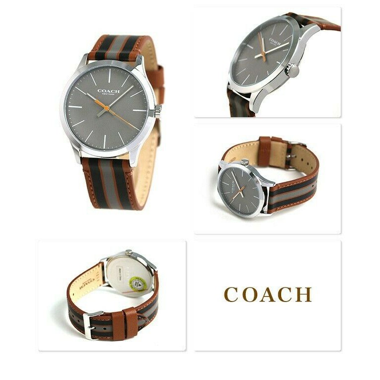 Coach Men Baxter Leather Strap Watch