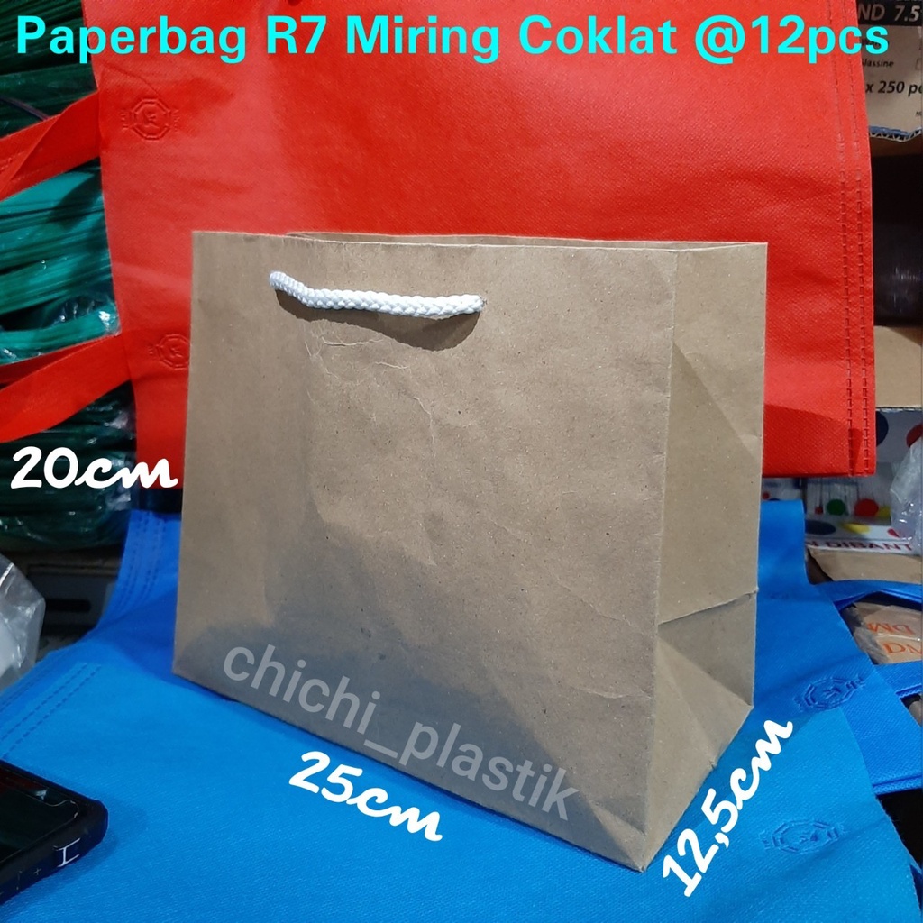 Isi 12pc Paperbag R7 miring coklat lusinan / tas kertas motif batik 20 x 25 / tas kertas batik / paperbag