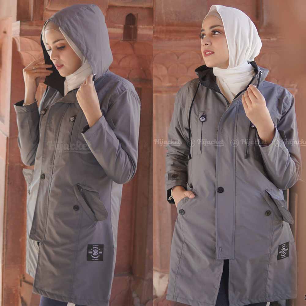 Jaket Jacket Wanita Cewek Muslimah Hijaber Hoodie Cewe Abu Kekinian Terbaru Hijacket Ixora Coldgrey-3