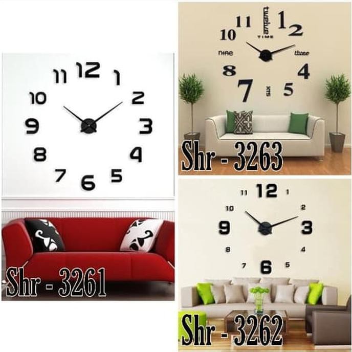Produk Terbaik] Shenar Jam Dinding Tempel Tembok Besar 3D Giant Big Wall Clock Diy