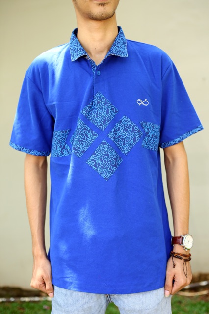 Loyal Kaos Polo Batik Biru Modern Pria M L XL XXL