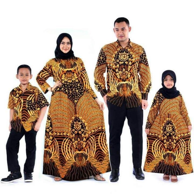 Sarimbit keluarga ibu bapak anak laki perempuan batik gamis kemeja motip sogan warna coklat muda