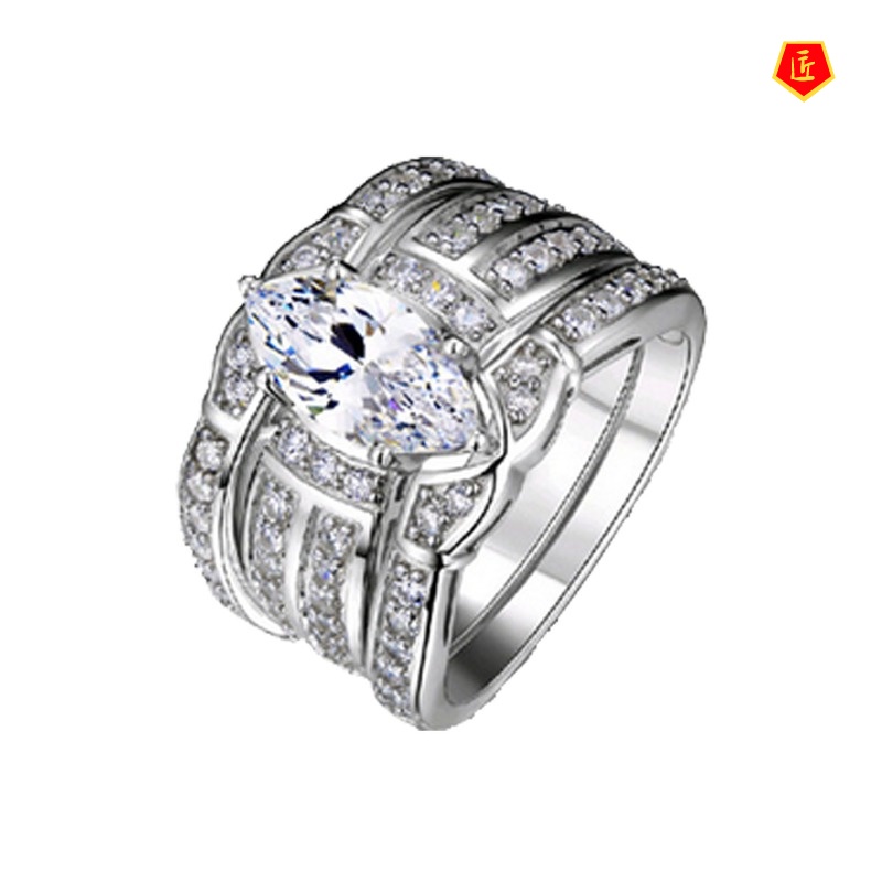 [Ready Stock]Fashion S925 Silver Diamond Inlaid Ring Set