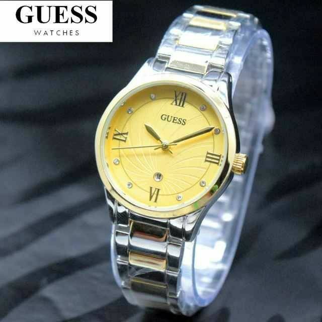 Jam Tangan Wanita / Cewek Guess Shine Rantai Kombi Gold