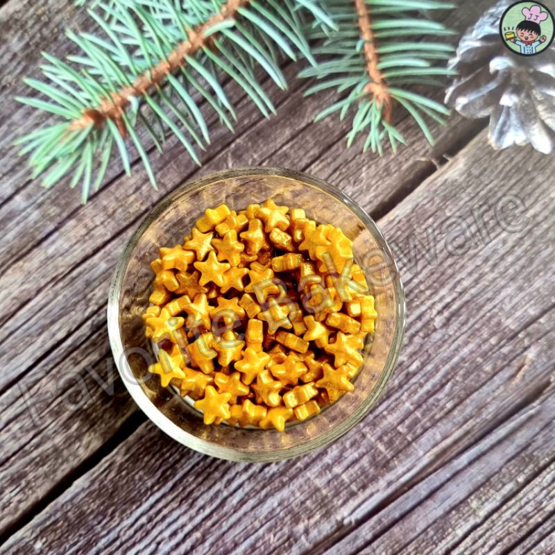 

Sprinkle Edible Hiasan Kue Sugar Decoration Cake Trimit Bintang Emas Star Gold Topper Kue