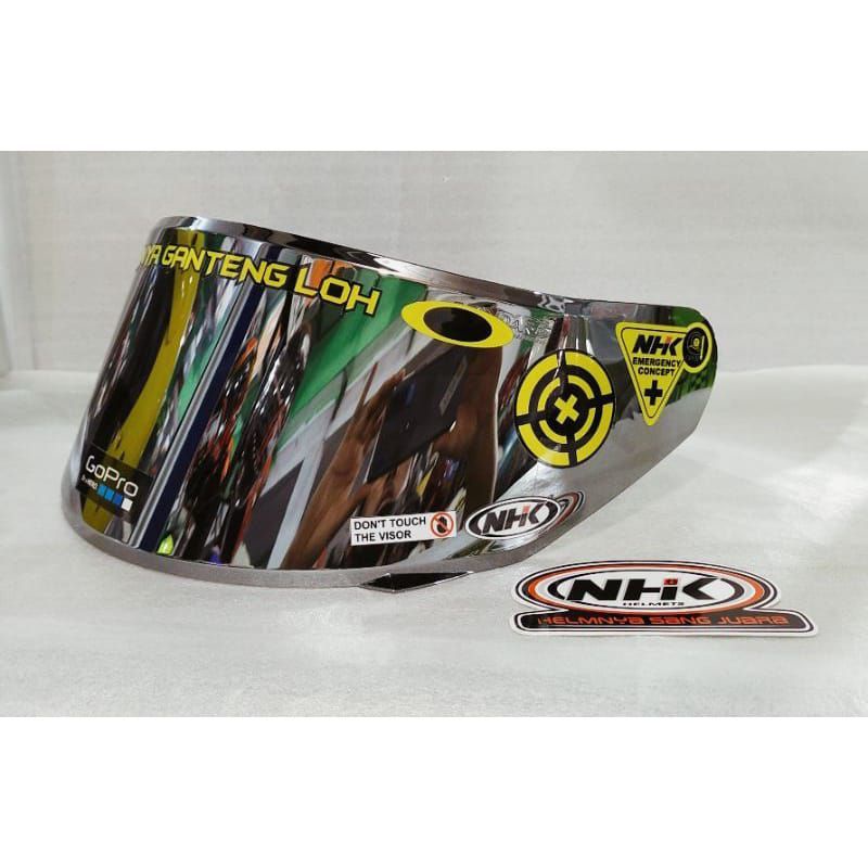 kaca helm flat visor NHK Gp1000 Gp Tech Gp Pro iridium blue/ gold/silver free stiker
