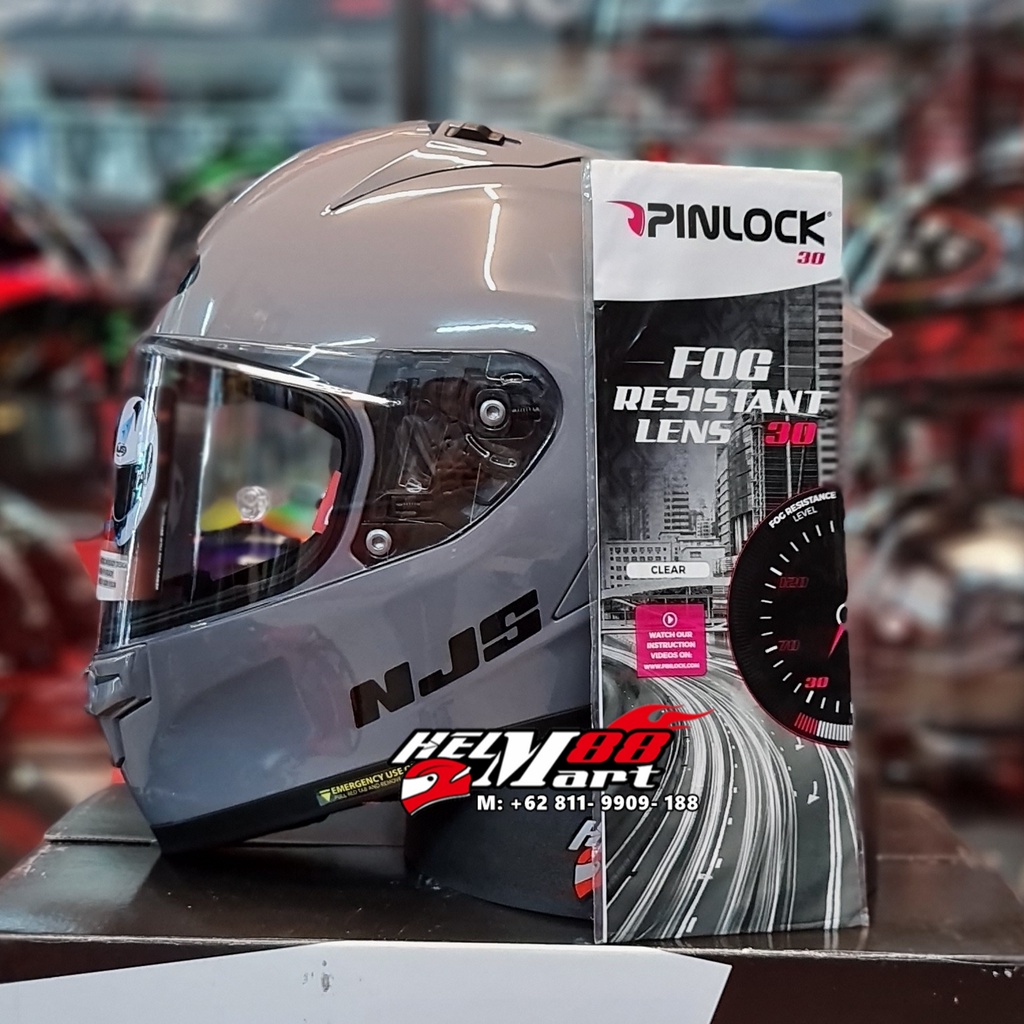 NJS ZX-1R Solid + PINLOCK Antifog Original Helm NJS ZX1R FLAT VISOR NJS ZX1 TERBARU-STONE GREY GLOSSY