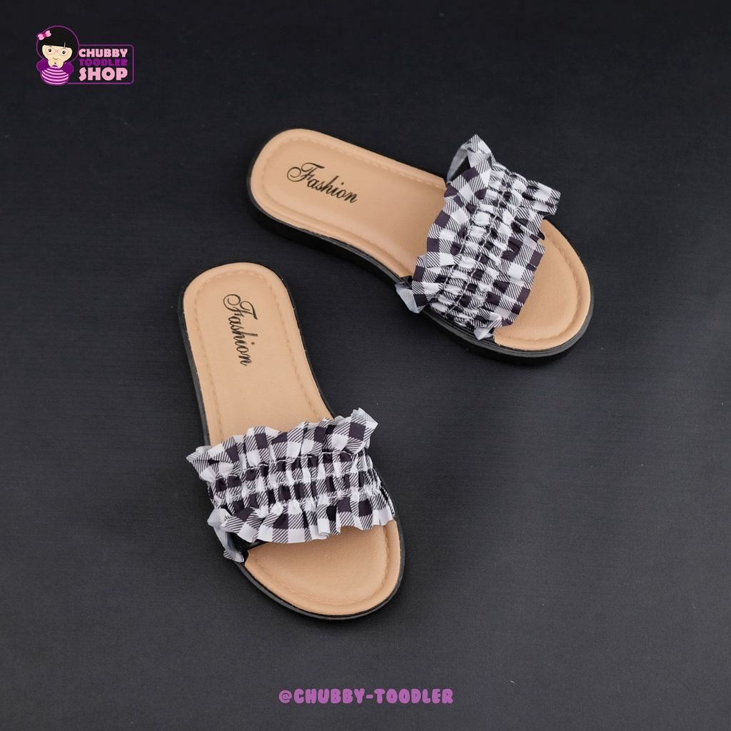 littlekiddoss SH2233 Sandal Anak Perempuan Import Sendal Anak Cewek Kotak-Kotak Renda Size 24-35