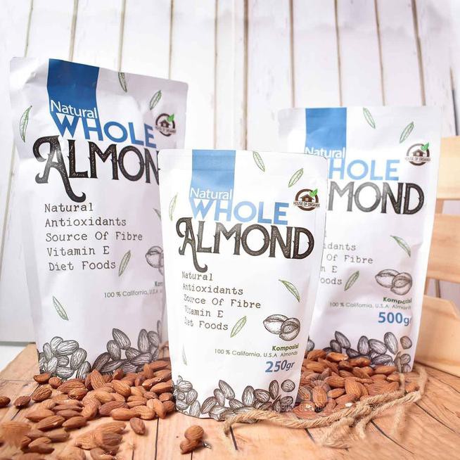 

7pjv natural whole almond ( kacang almond natural ) 250 gr aesc
