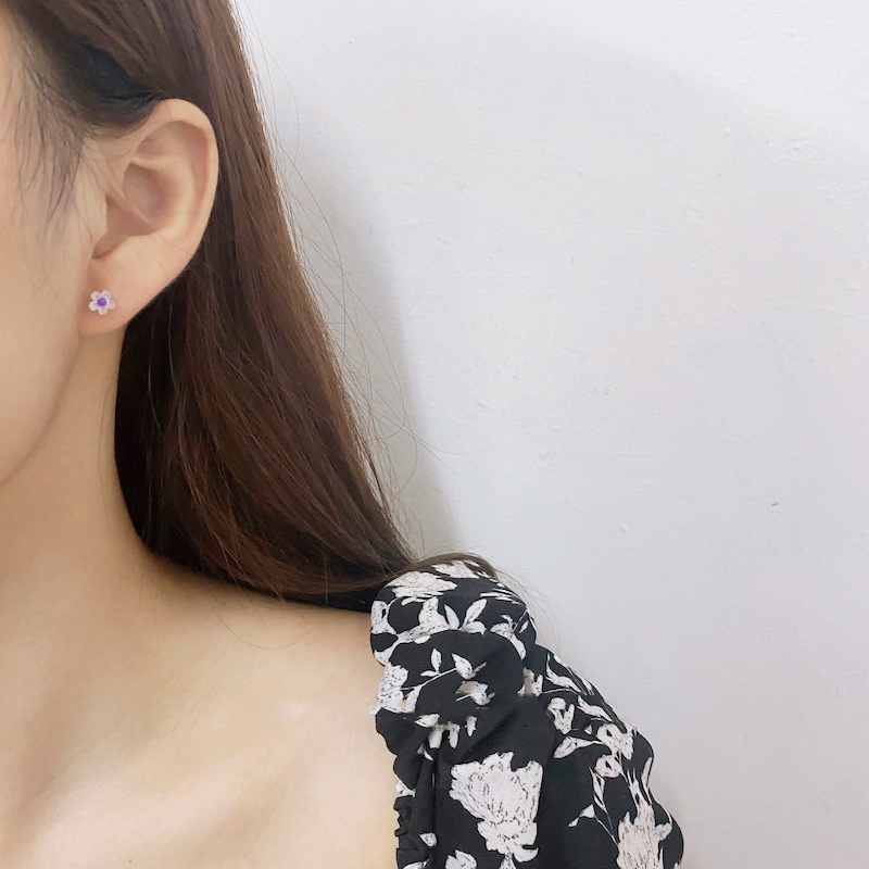 Anting Bunga 4pcs Korea Style Flower Earrings Set Stud Cute Colorful Candy Color Earring for Women Girl Jewelry-1
