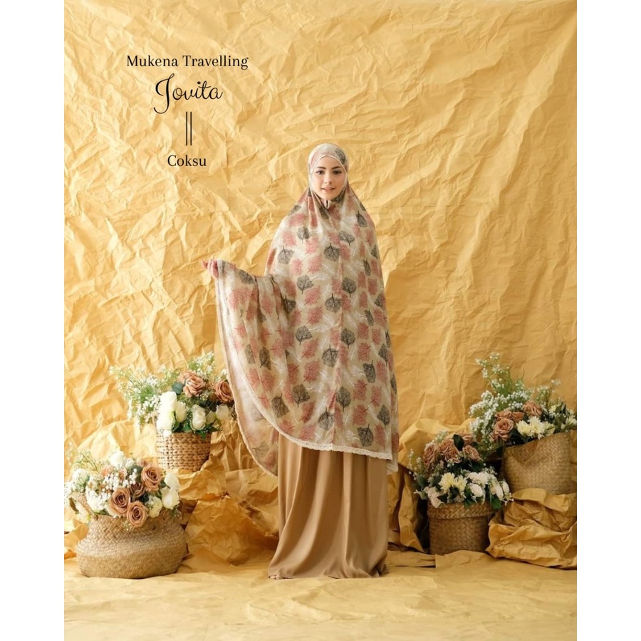 Jennabia.tsm - Mukena Dewasa Premium Bordir jovita |Motif Floral Daisy | Rayon Travelling Jumbo E6P7