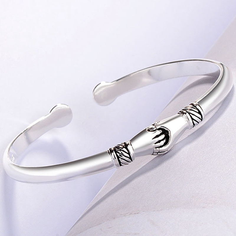 Retro Female 925 Sterling Silver Jewelry Bracelets Opening Handshake Creative