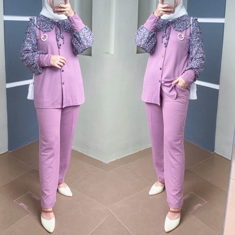 Setcel oneset setelan celana knit rajut busui friendly by Cavel