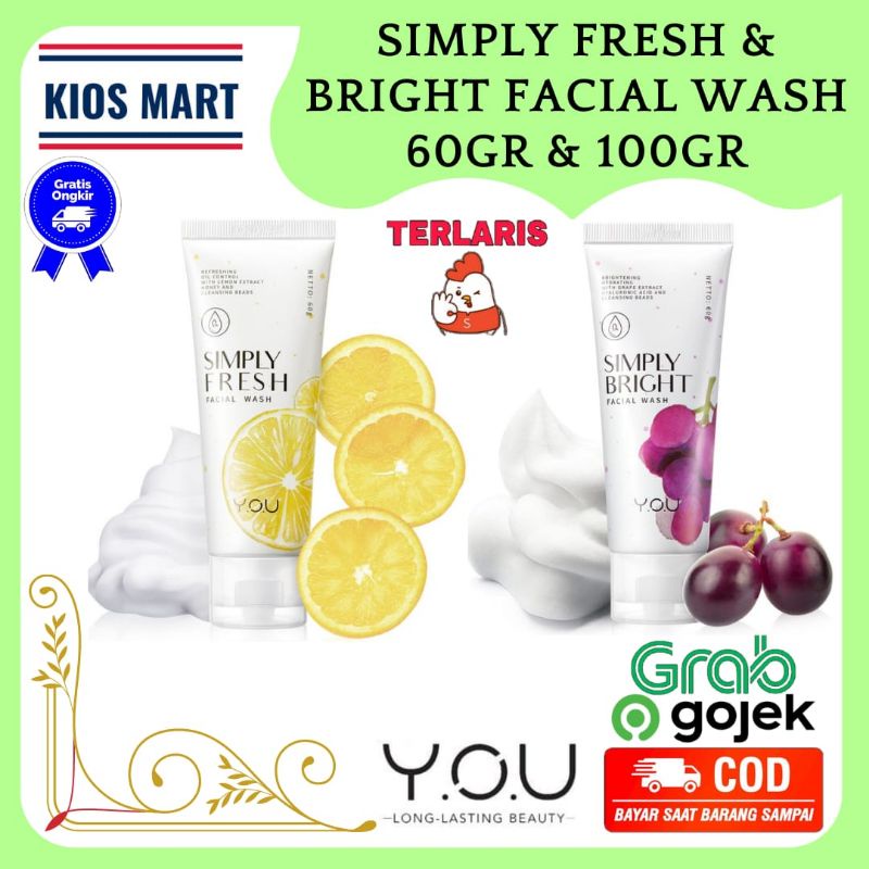 You Basic Skin Care Simply Fresh and Bright Facial Wash 60g &amp; Hy Amino Facial Wash Anti Acne | Oil Control | Brightening | Hydrating 100g