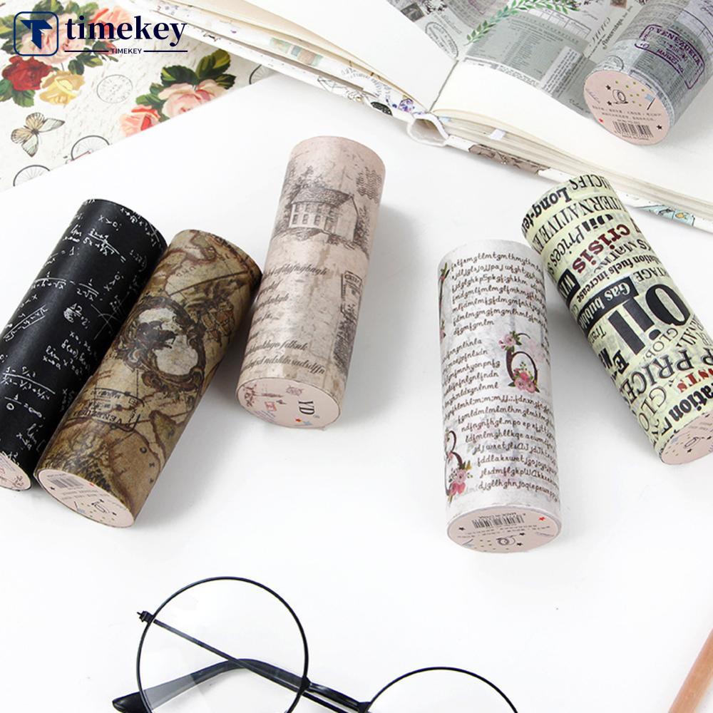 Timekey Stiker Kertasselotip Washi 5m Motif Koran Retro Vintage Untuk Dekorasi Scrapbookbuku Diary A8K6