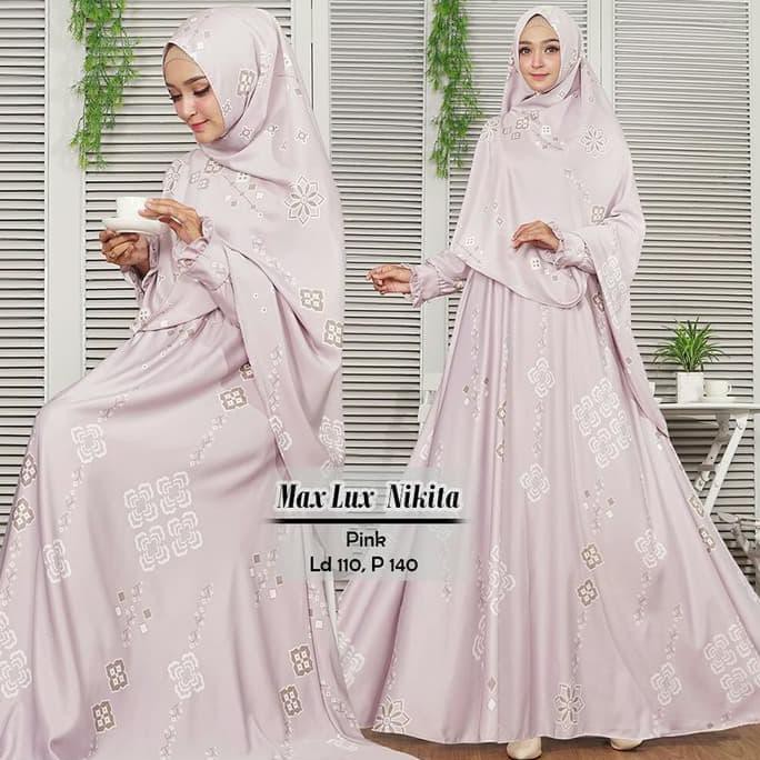 BAJU GAMIS SYARI MUSLIM NIKITA PINK / GAMIS PESTA MEWAH BONUS KHIMAR