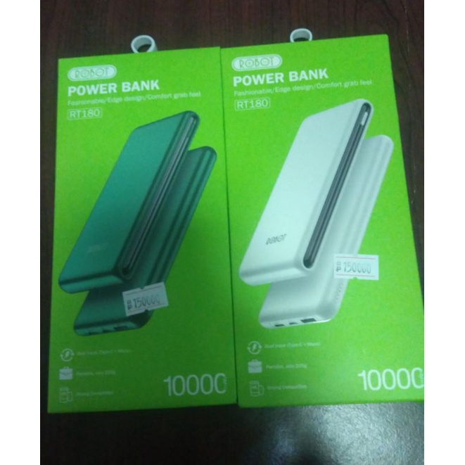 POWER Bank Robot RT130 10000mah rt170 putih rt180 rt 180 putih white hijau green ungu purple violet rt190s rt 190s rt190 s