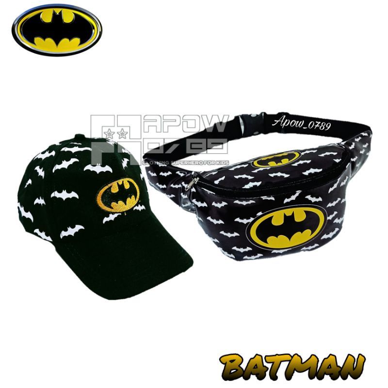 Tas Waistbag BATMAN Paket 2in1/ Tas Bahu Anak Laki laki/Free Topi Baseball anak Usia 2-10thn