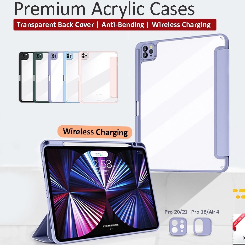 Case Bahan Akrilik Transparan Dengan Slot Pena Wireless Charging Untuk iPad 10.9 10.2 9.7 10.5 Pro11